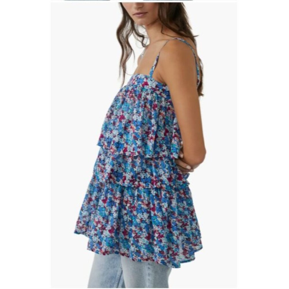 Free People $108 Talia Blue Combo 100% Cotton Tank Tunic Size Extra Small NWT